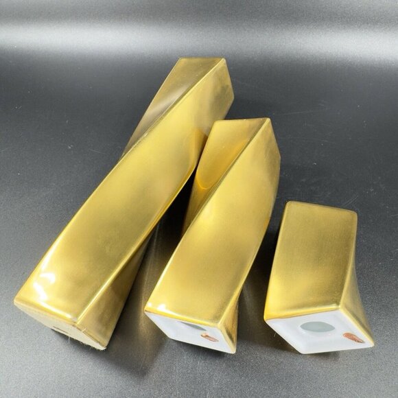 Mid Century Gold Painted Porcelain Candle Stick Holder Votive Set 3 Japan VTG - Picture 11 of 14